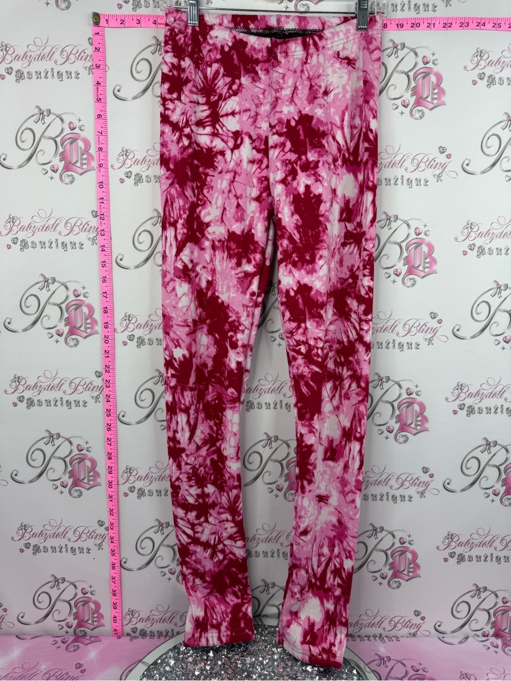 Just cozy leggings fleece lined Tie-Dye Pink & Burgundy Stretch Leggings